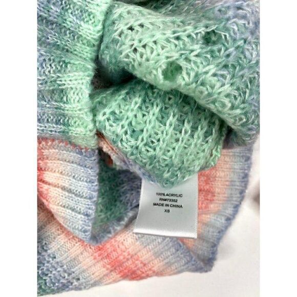 Juniors Sweater Top Medium Blue Pink Striped Mock‎ - Picture 2 of 5